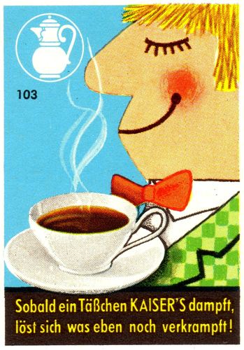 Kaisers Smiling Character Coffee Cup - Vintage Matchbox Label